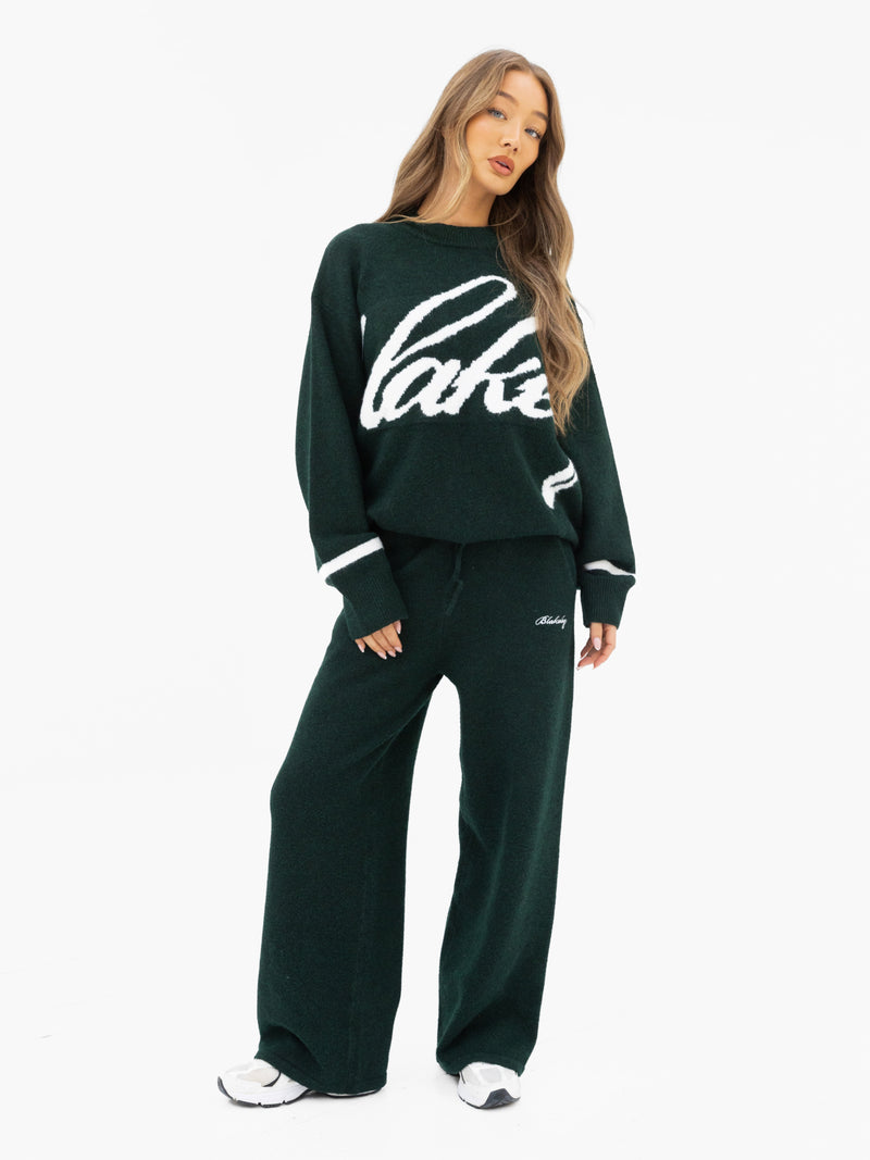 Margot Knitted Wide Leg Sweatpants - Emerald Green