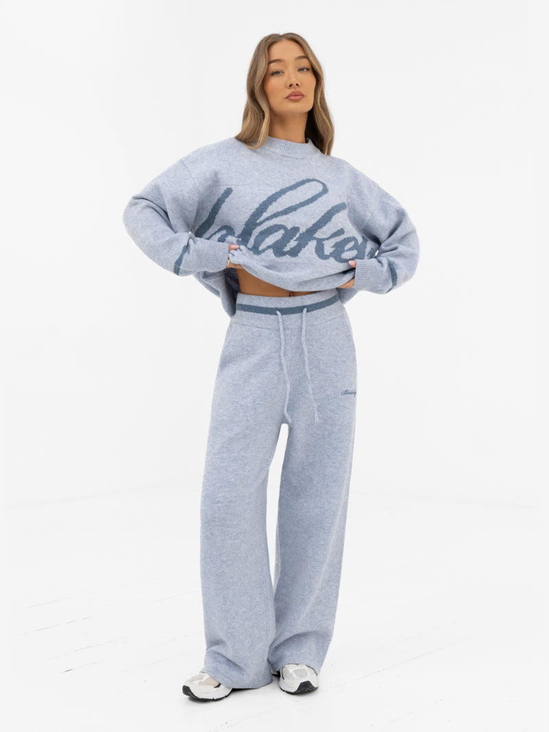 Margot Knitted Wide Leg Sweatpants - Icy Blue