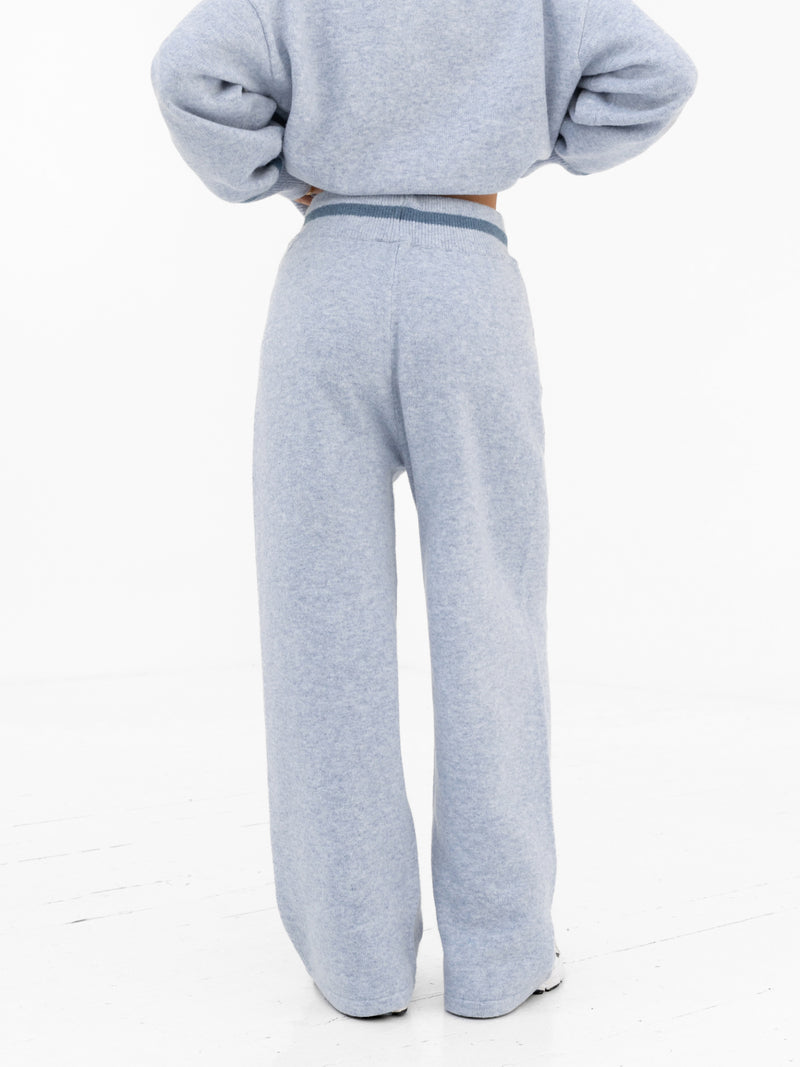Margot Knitted Wide Leg Sweatpants - Icy Blue