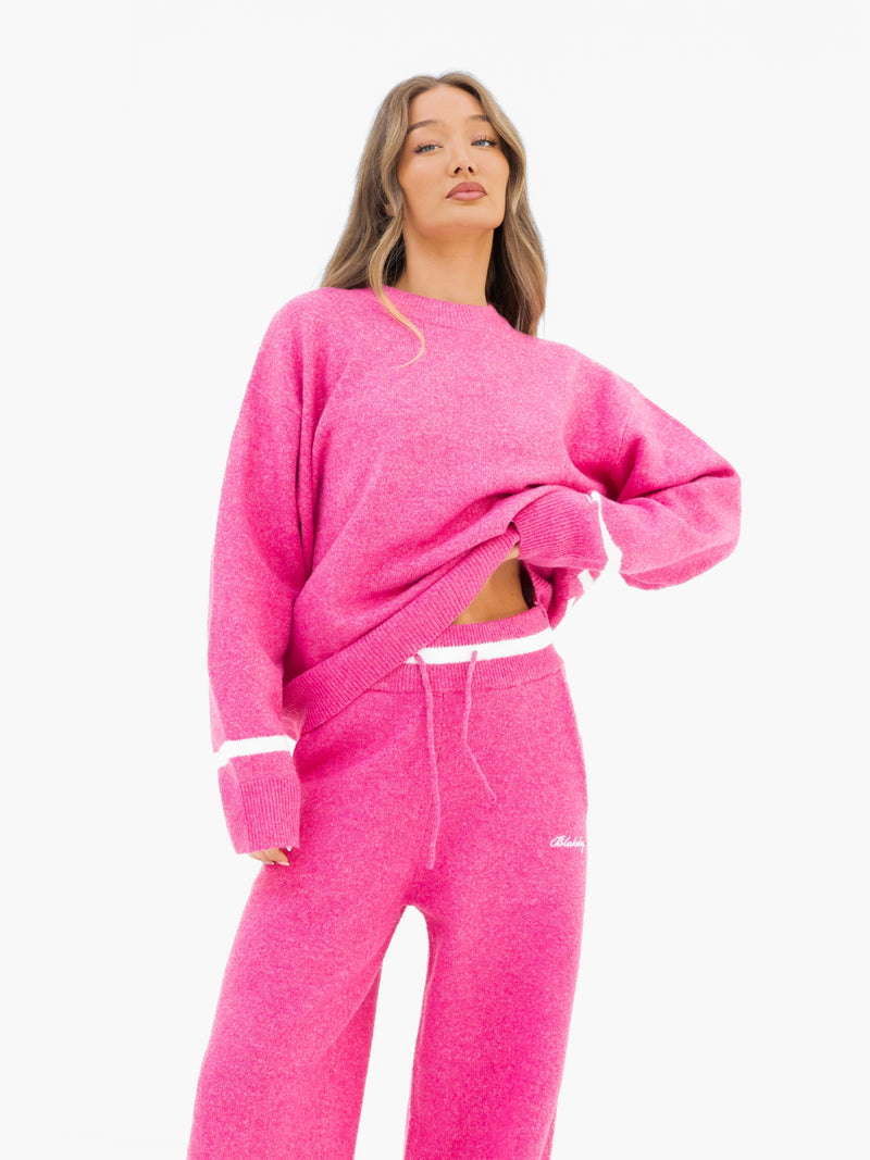 Margot Knitted Wide Leg Sweatpants - Raspberry