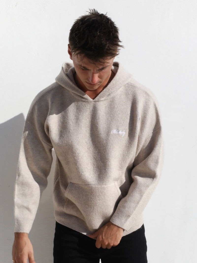 Relaxed Knitted Hoodie - Taupe