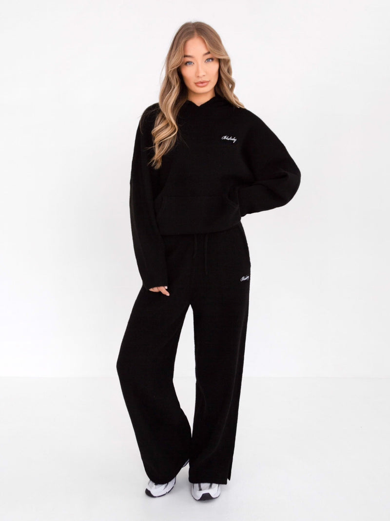 Oversized Knitted Hoodie - Black