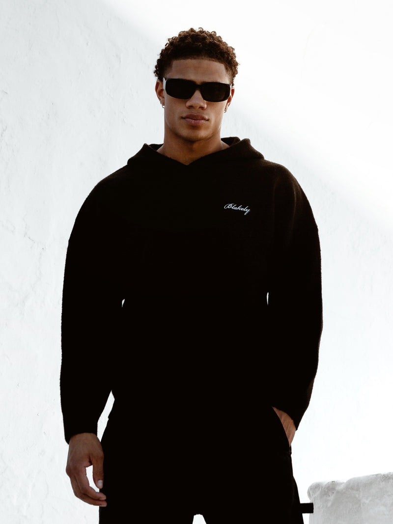 Relaxed Knitted Hoodie - Black