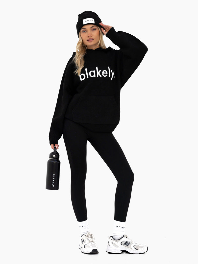 Mabel Oversized Knitted Hoodie - Black