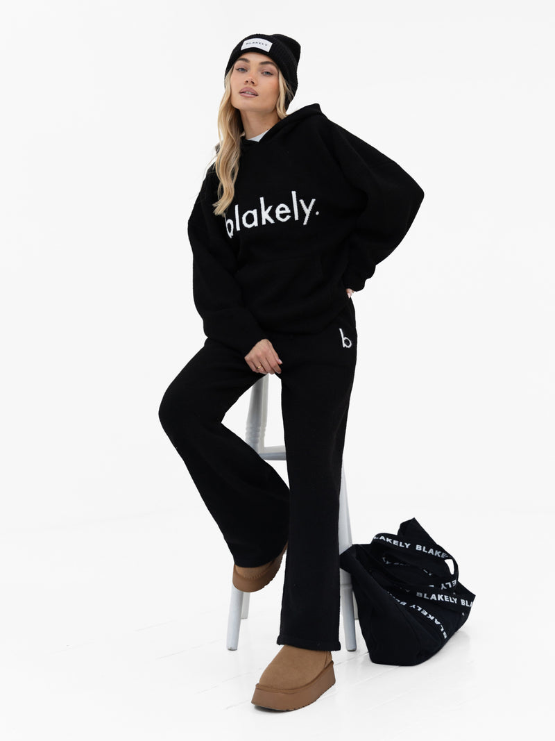 Mabel Oversized Knitted Hoodie - Black