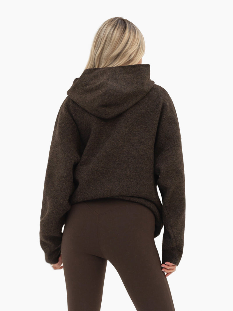 Mabel Oversized Knitted Hoodie - Chocolate Brown