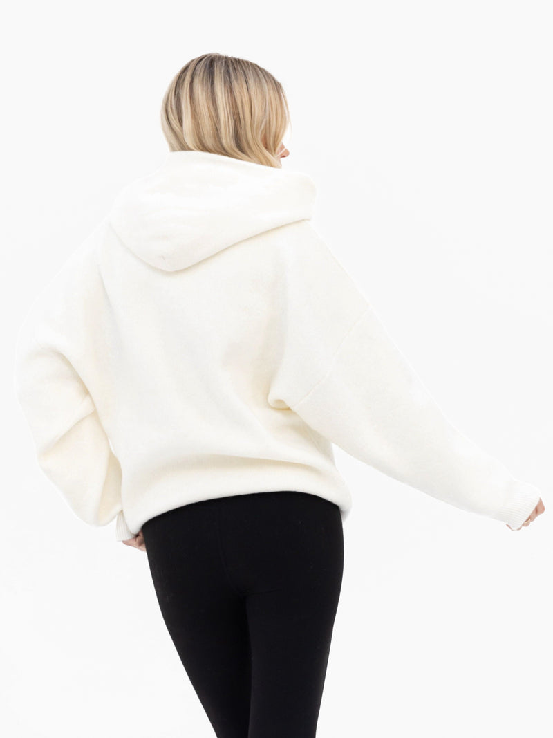 Mabel Oversized Knitted Hoodie - Cream