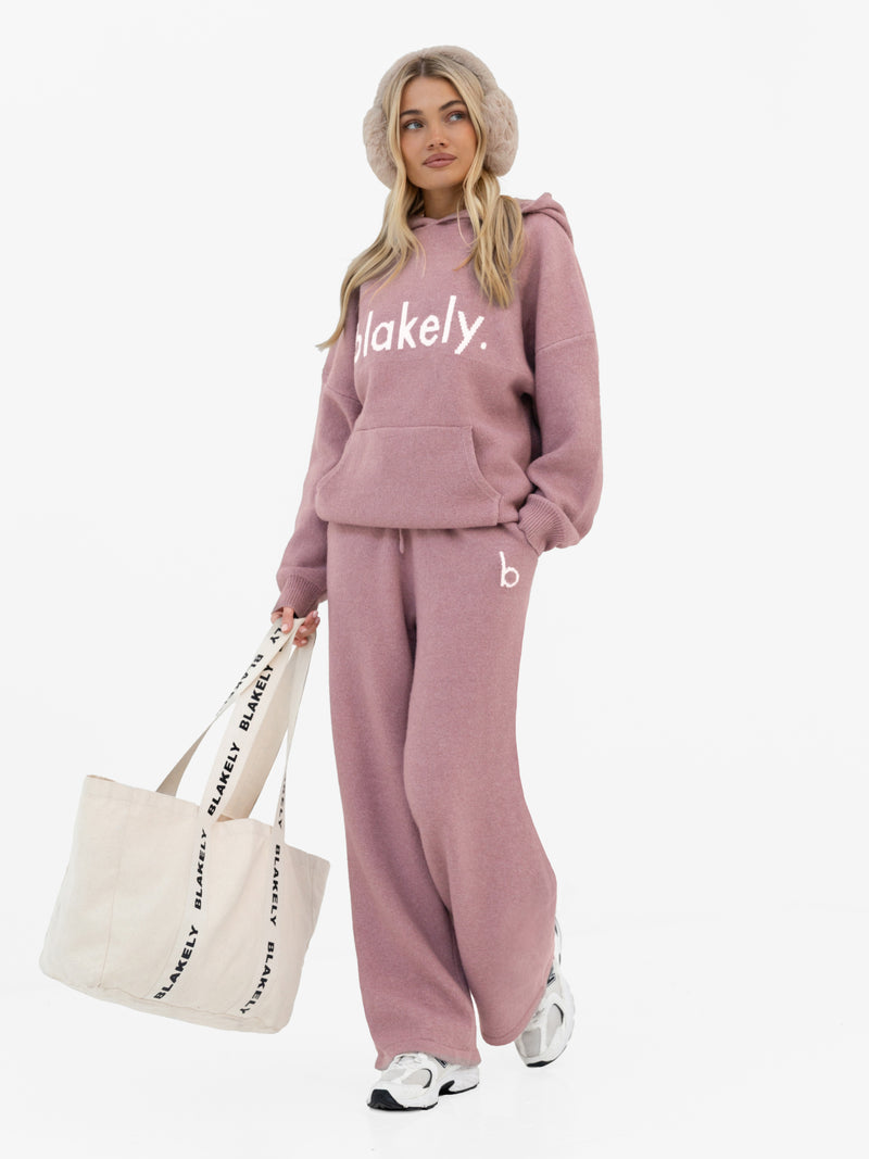 Mabel Oversized Knitted Hoodie - Dusty Pink