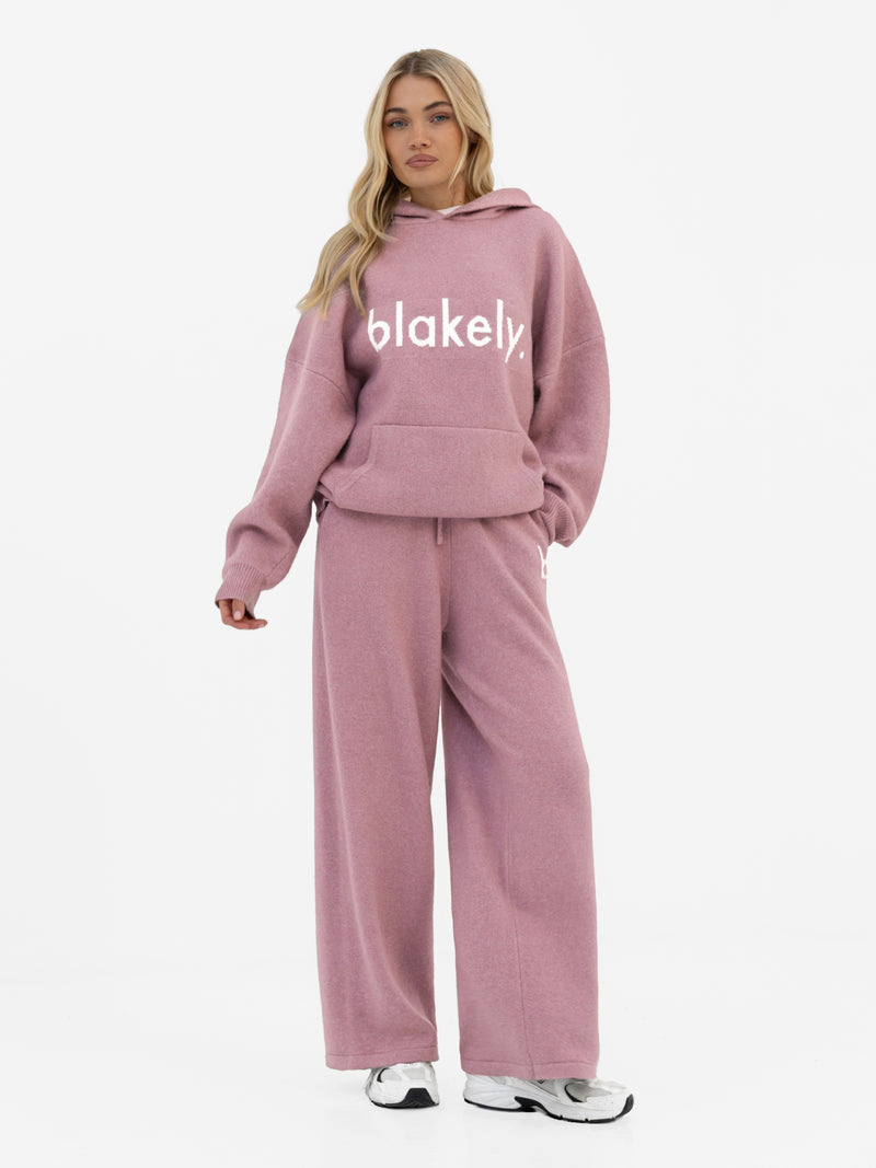 Mabel Oversized Knitted Hoodie - Dusty Pink