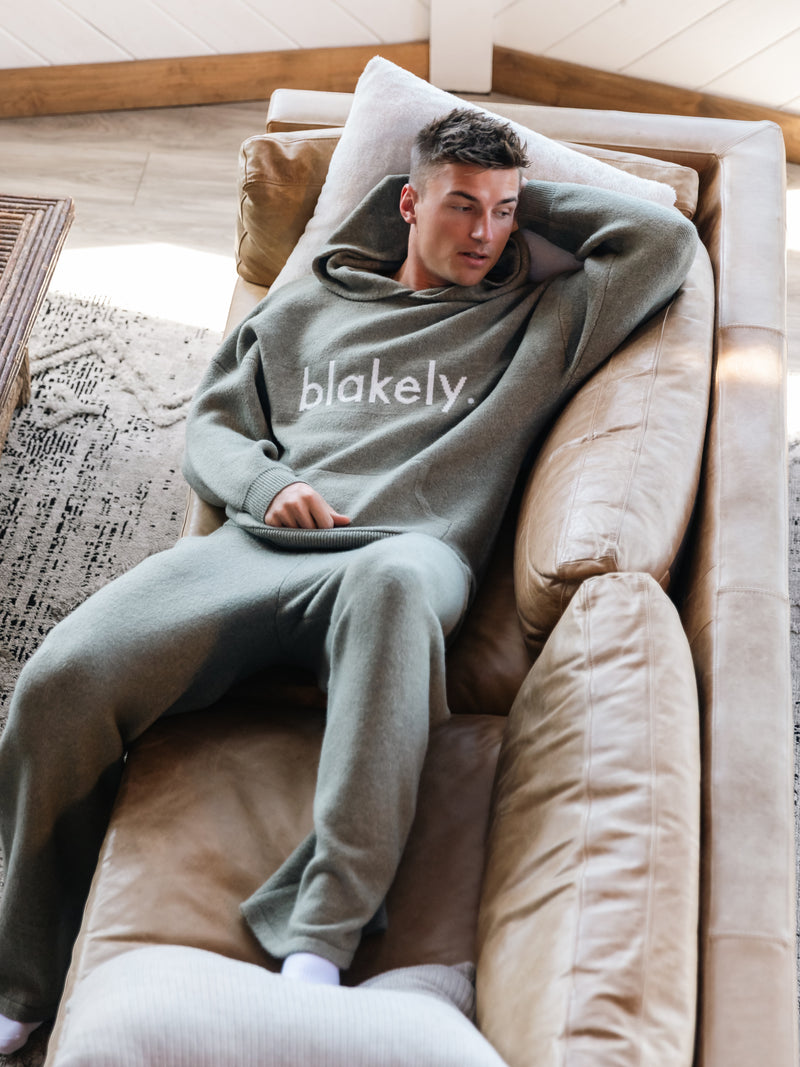 Alfie Relaxed Knitted Hoodie - Safari Green