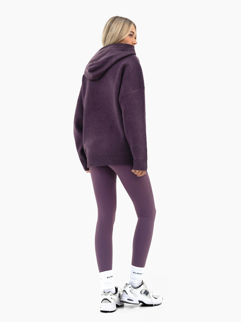 Mabel Oversized Knitted Hoodie - Plum