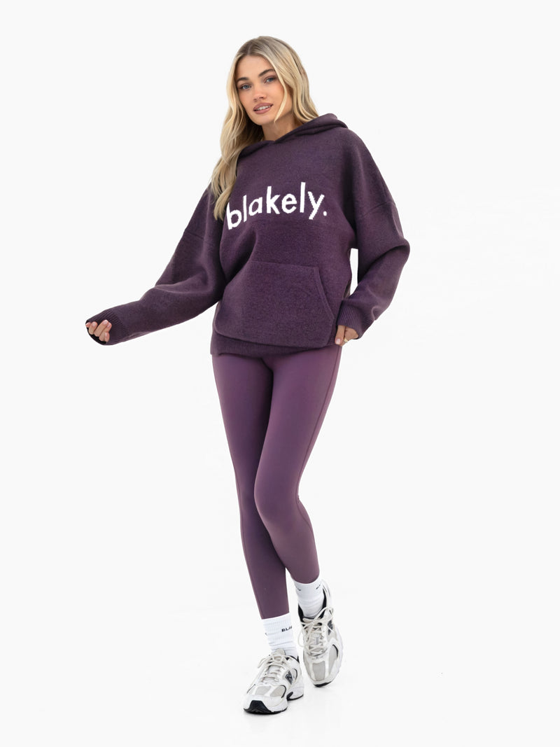Mabel Oversized Knitted Hoodie - Plum