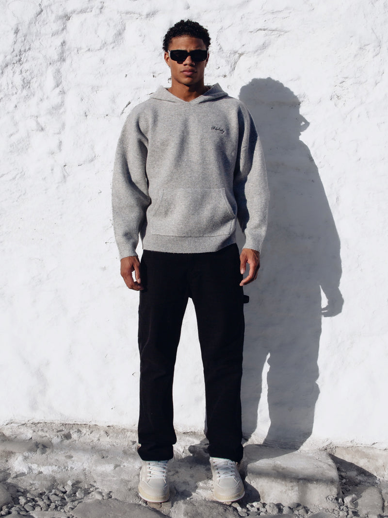 Relaxed Knitted Hoodie - Marl Grey