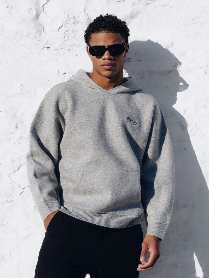 Relaxed Knitted Hoodie - Marl Grey