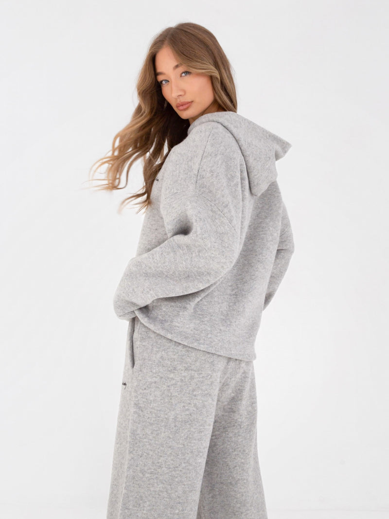 Oversized Knitted Hoodie - Marl Grey