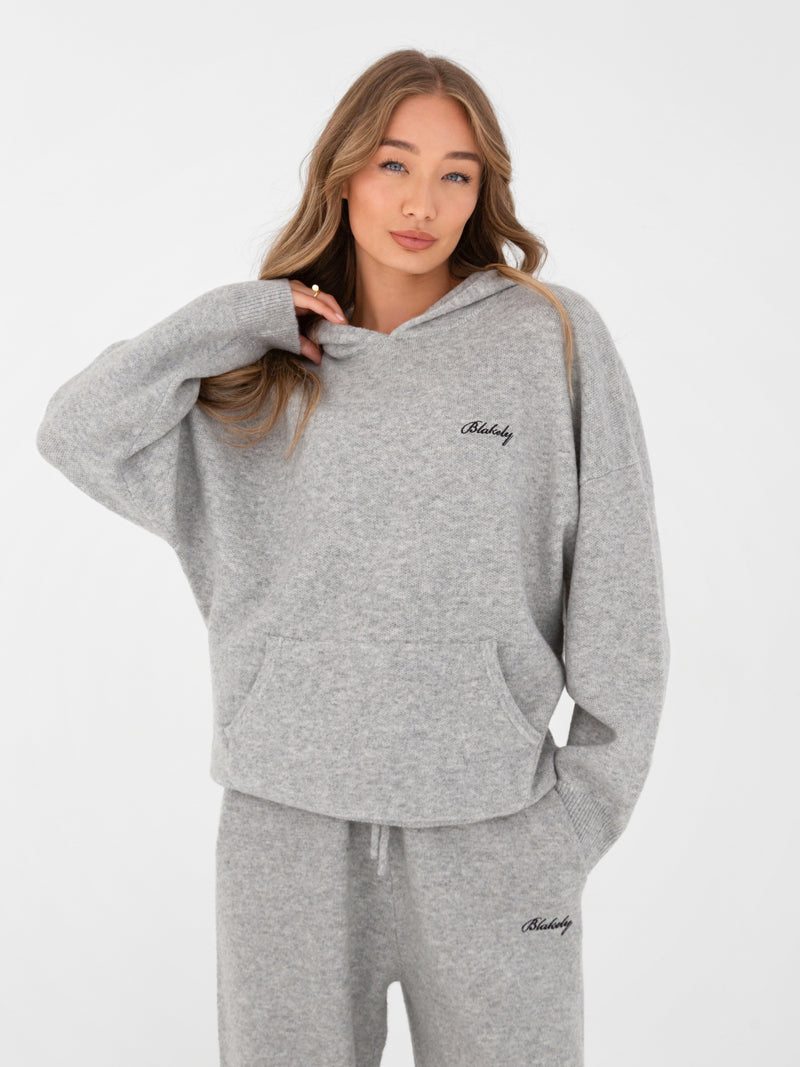 Oversized Knitted Hoodie - Marl Grey