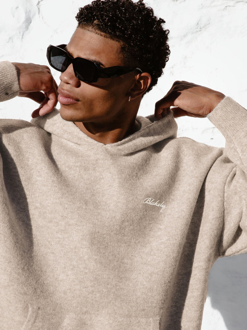 Relaxed Knitted Hoodie - Taupe