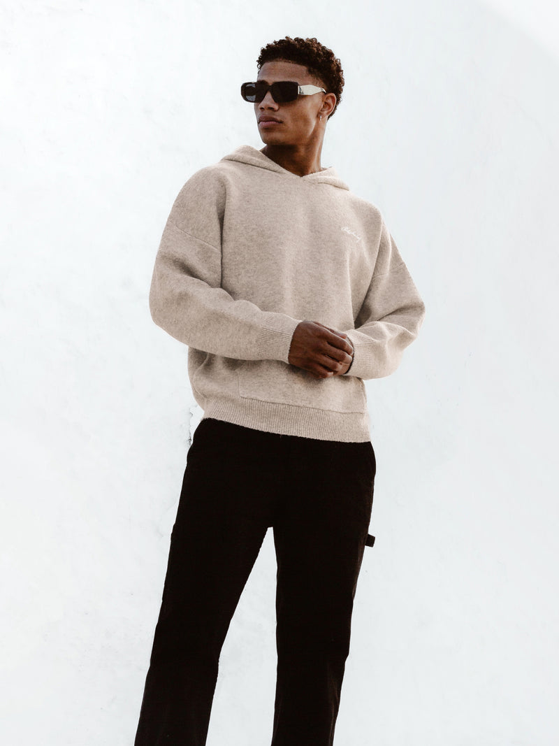 Relaxed Knitted Hoodie - Taupe