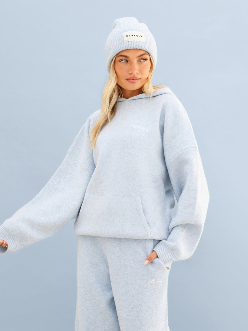Oversized Knitted Hoodie - Baby Blue