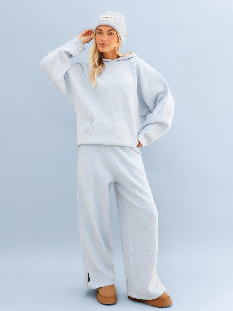 Oversized Knitted Hoodie - Baby Blue