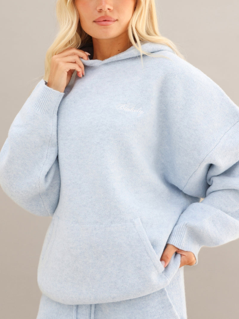 Oversized Knitted Hoodie - Baby Blue