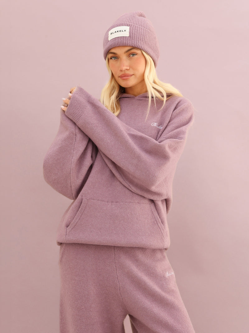 Oversized Knitted Hoodie - Dusty Pink