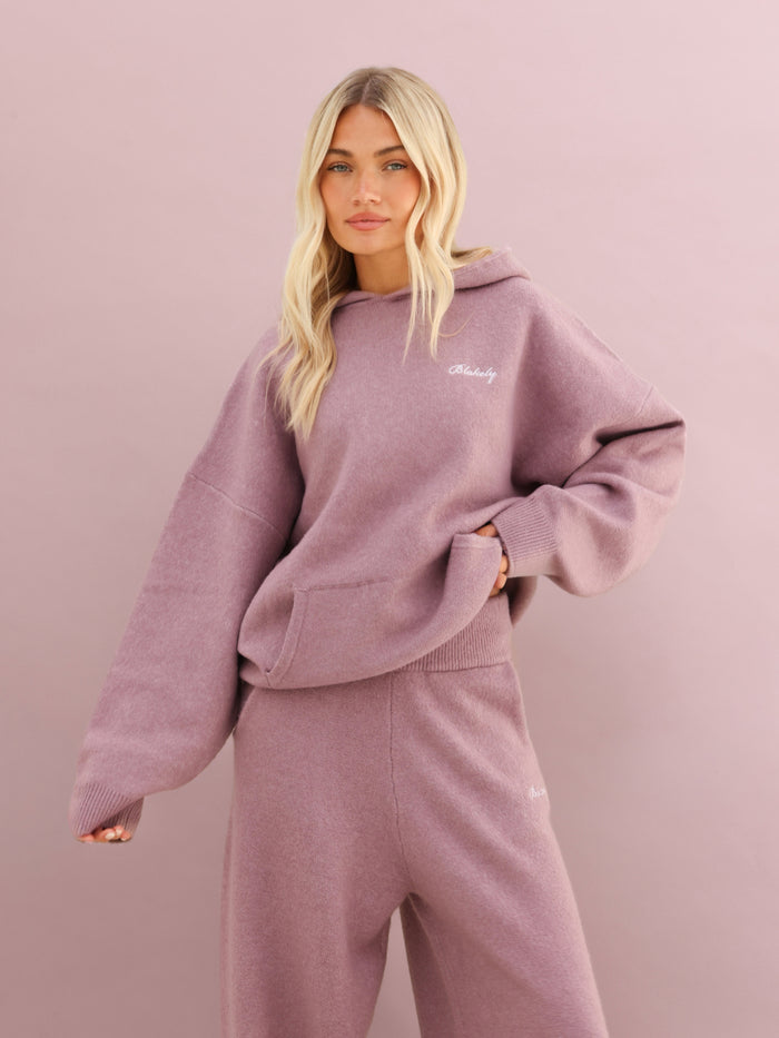 Oversized Knitted Hoodie - Dusty Pink