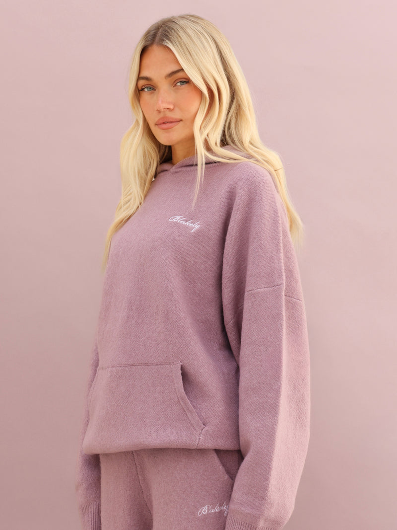 Oversized Knitted Hoodie - Dusty Pink