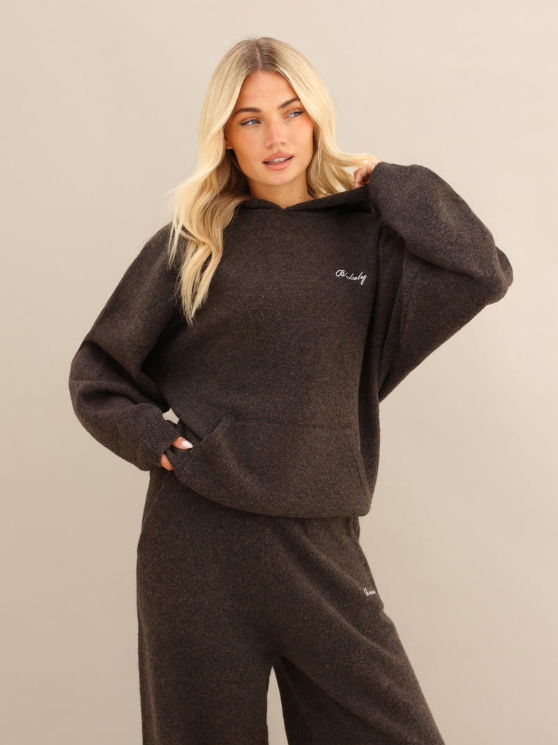 Oversized Knitted Hoodie - Chocolate Brown