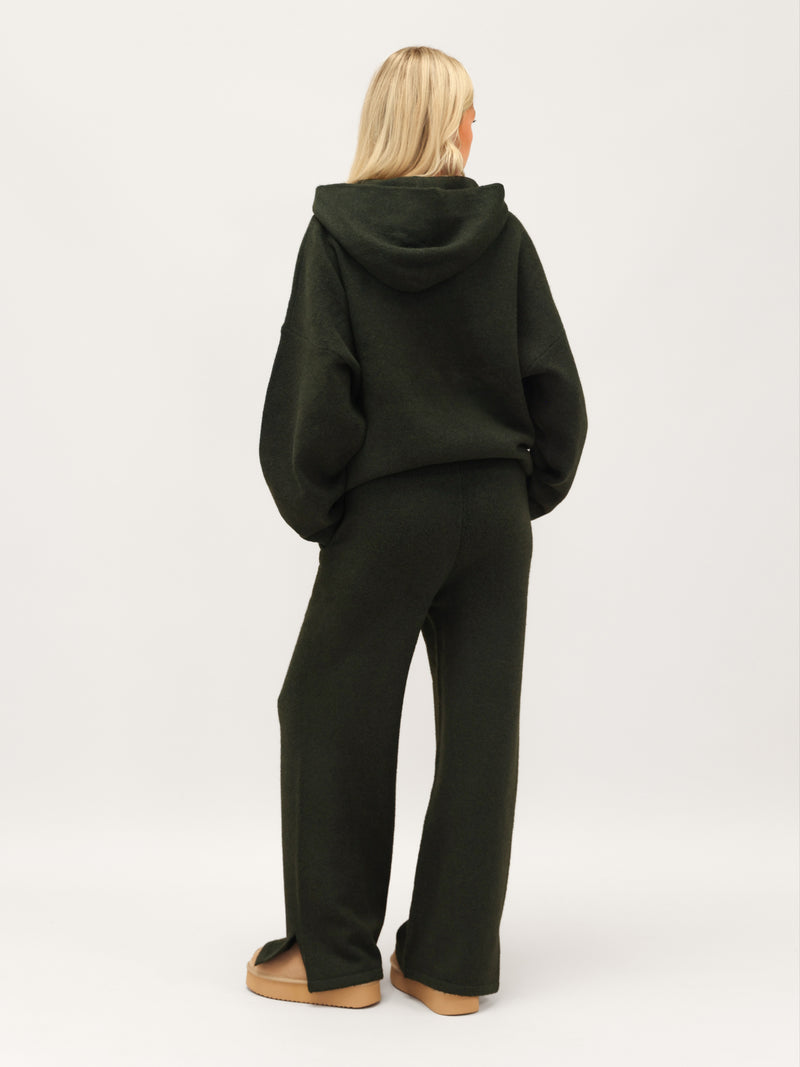 Oversized Knitted Hoodie - Dark Green