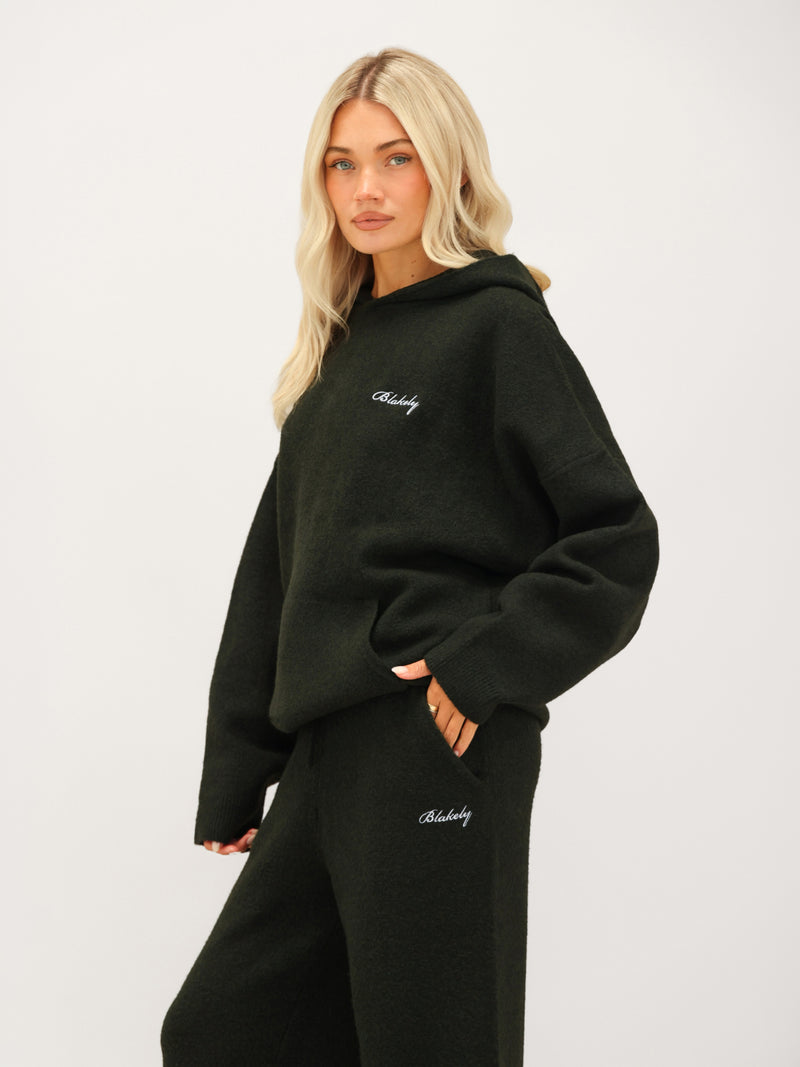 Oversized Knitted Hoodie - Dark Green