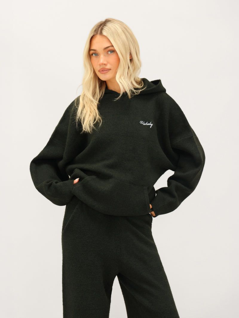 Oversized Knitted Hoodie - Dark Green