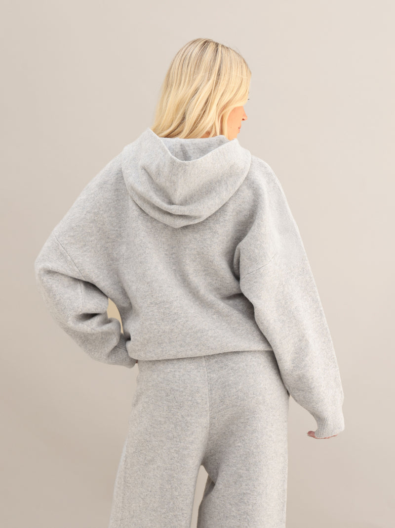 Oversized Knitted Hoodie - Marl Grey