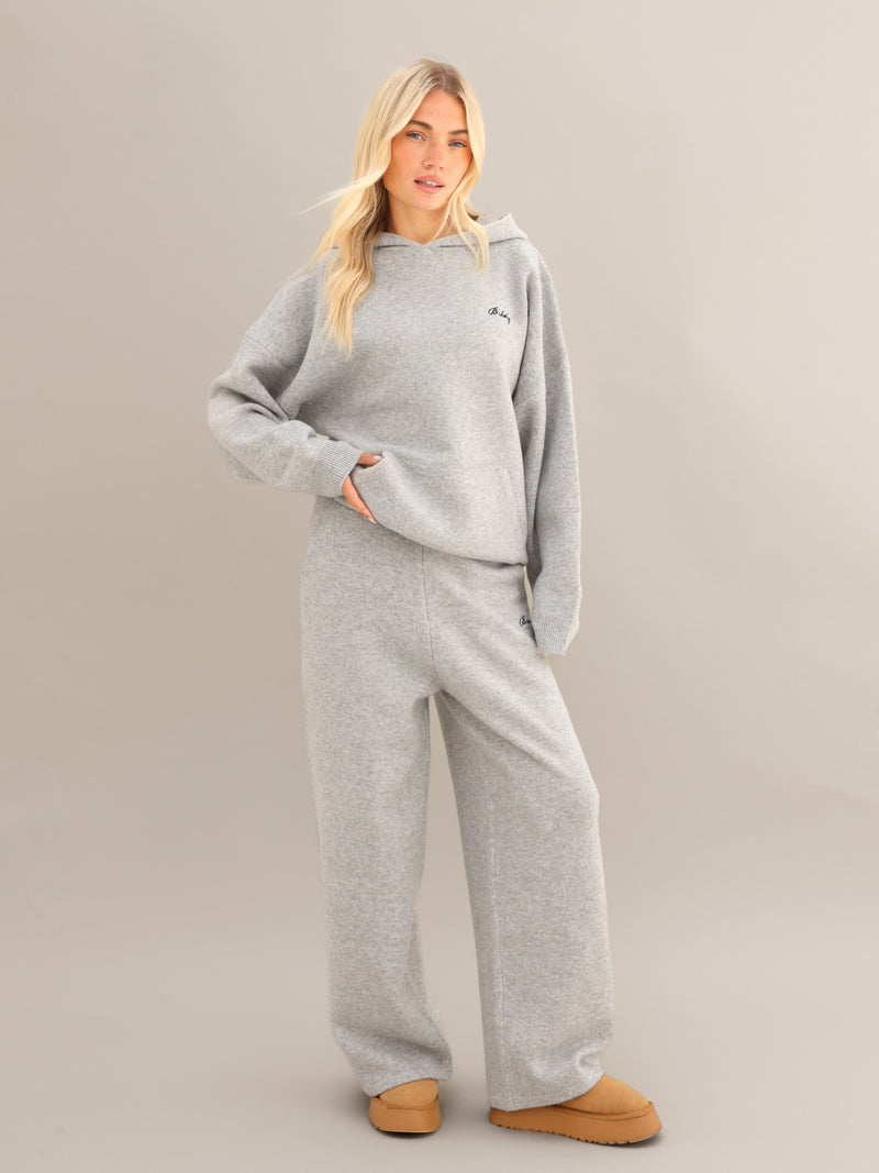 Oversized Knitted Hoodie - Marl Grey