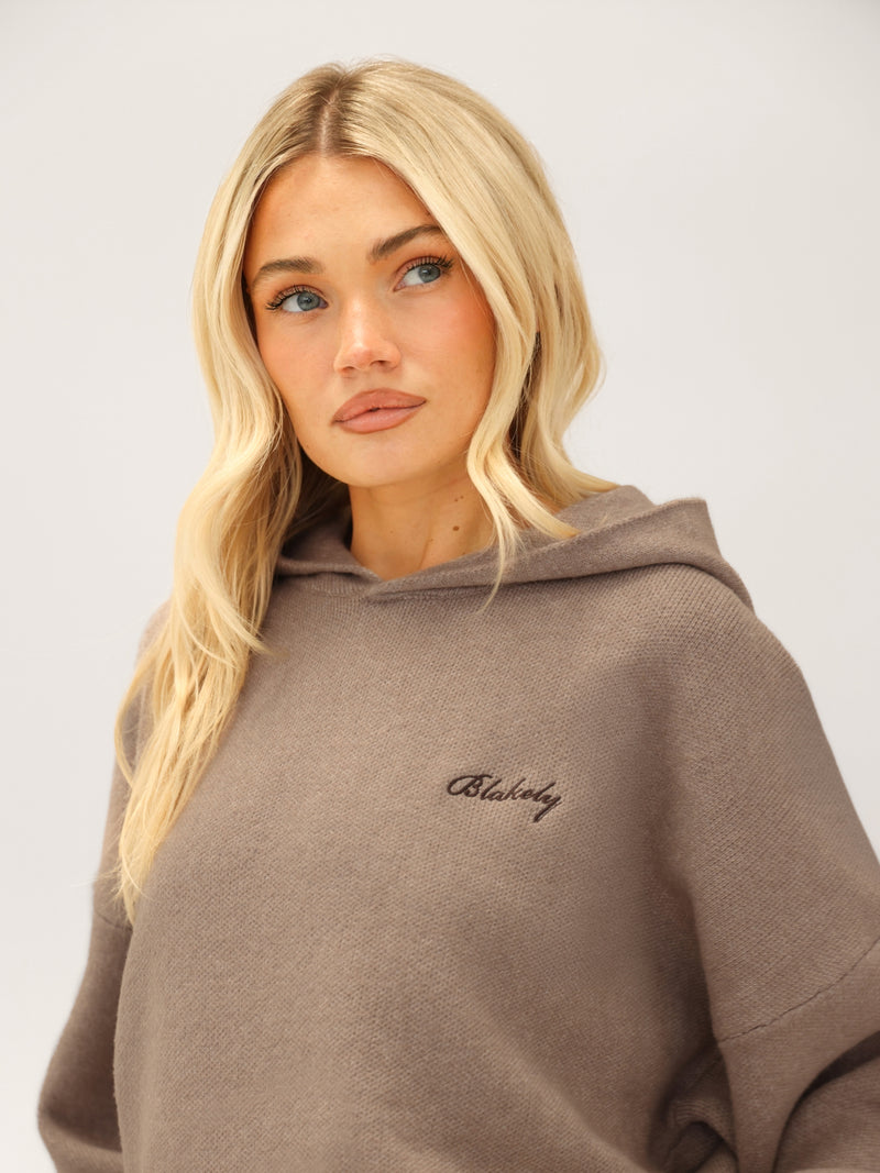 Oversized Knitted Hoodie - Soft Brown