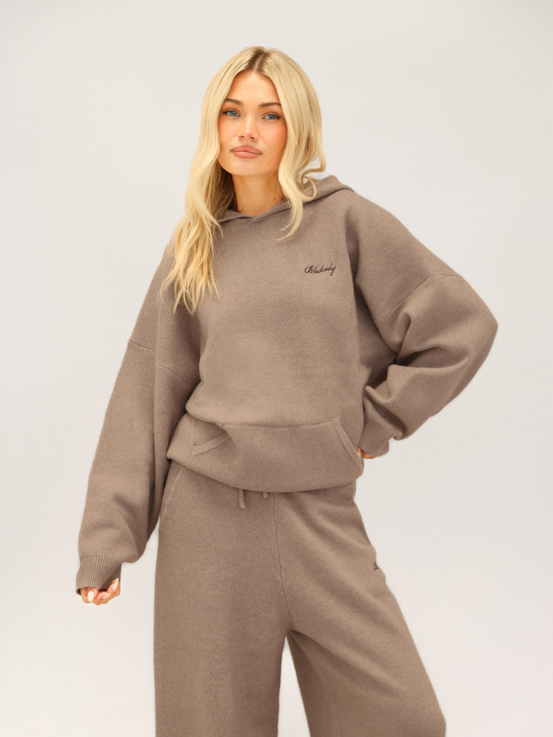 Oversized Knitted Hoodie - Soft Brown