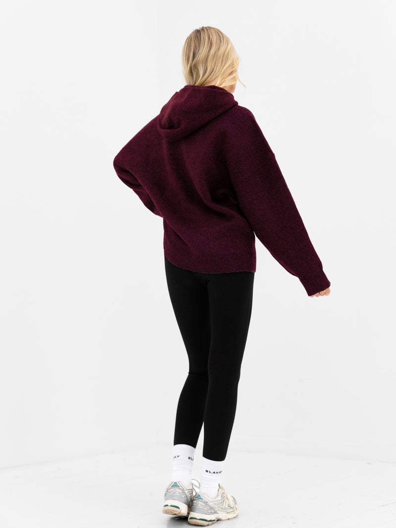 Oversized Knitted Hoodie - Dark Cherry