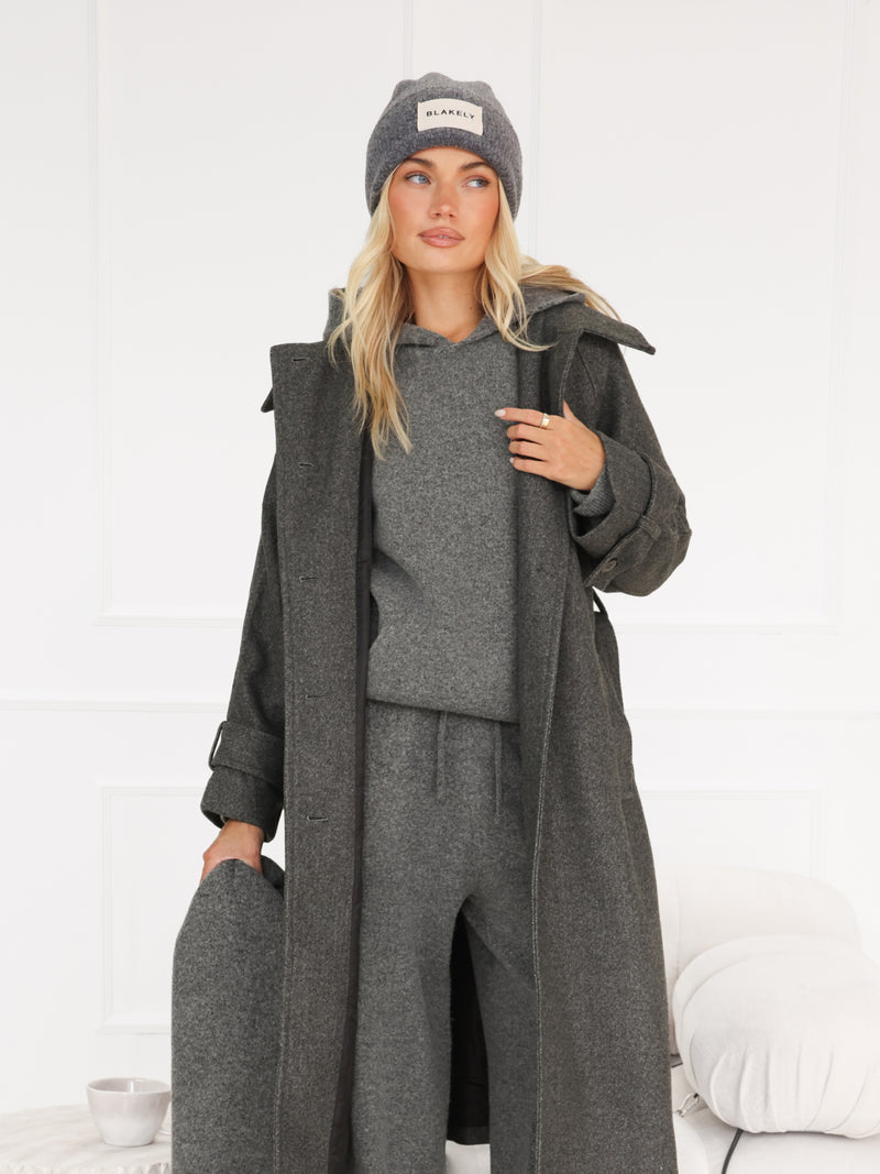 Oversized Knitted Hoodie - Marl Charcoal