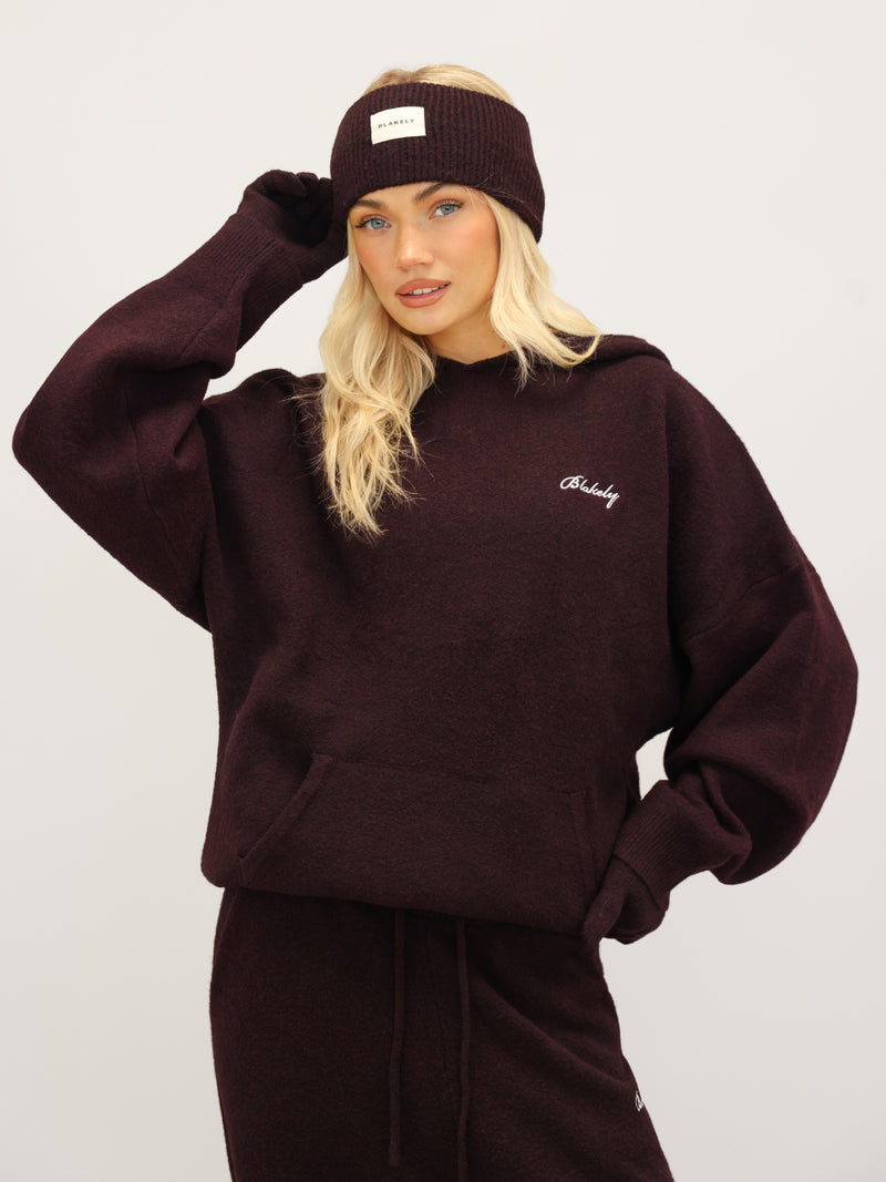 Oversized Knitted Hoodie - Dark Mulberry