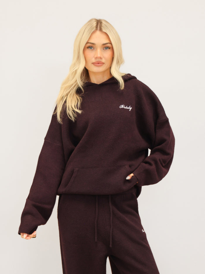 Oversized Knitted Hoodie - Dark Mulberry