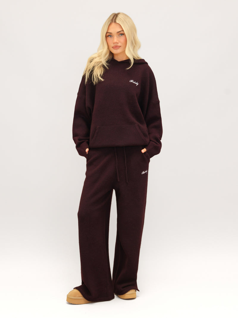 Oversized Knitted Hoodie - Dark Mulberry