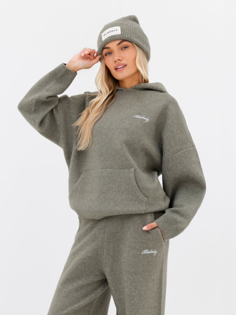 Oversized Knitted Hoodie - Safari Green