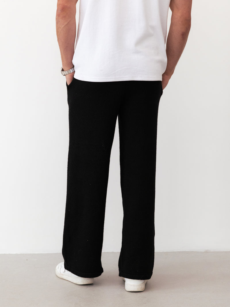 Alfie Knitted Wide Leg Sweatpants - Black