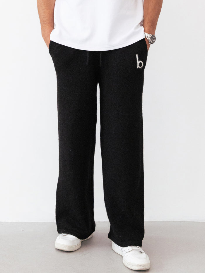 Alfie Knitted Wide Leg Sweatpants - Black