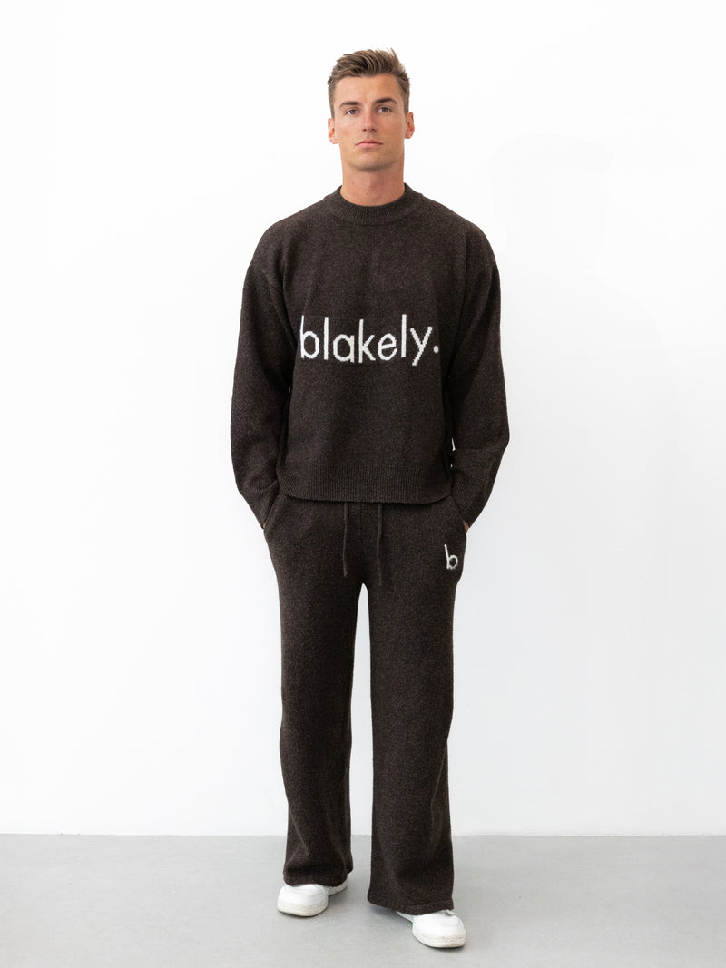 Alfie Knitted Wide Leg Sweatpants - Dark Brown