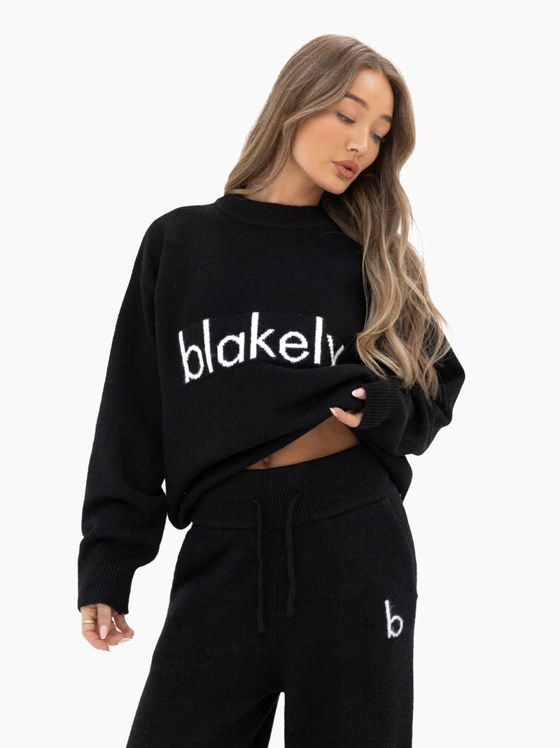 Mabel Knitted Wide Leg Sweatpants - Black