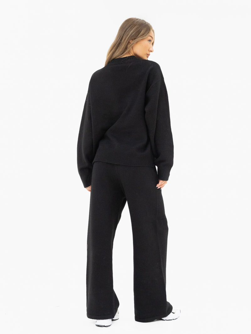 Mabel Knitted Wide Leg Sweatpants - Black