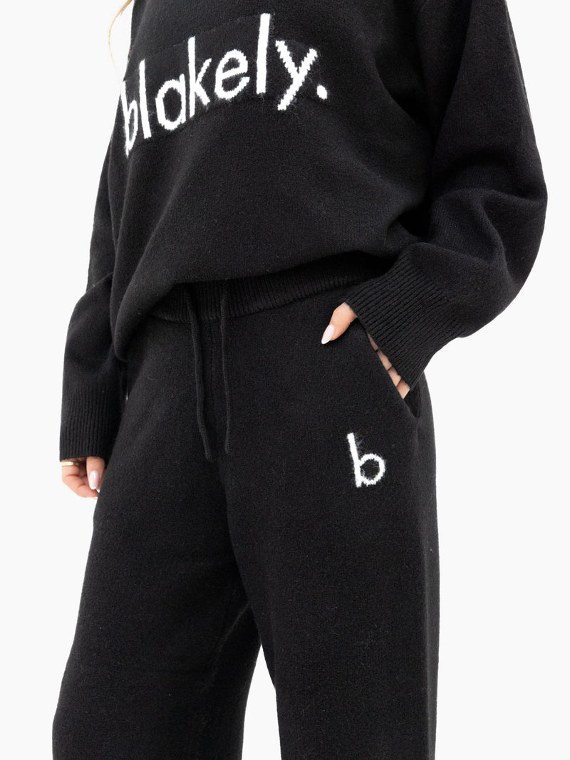 Mabel Knitted Wide Leg Sweatpants - Black