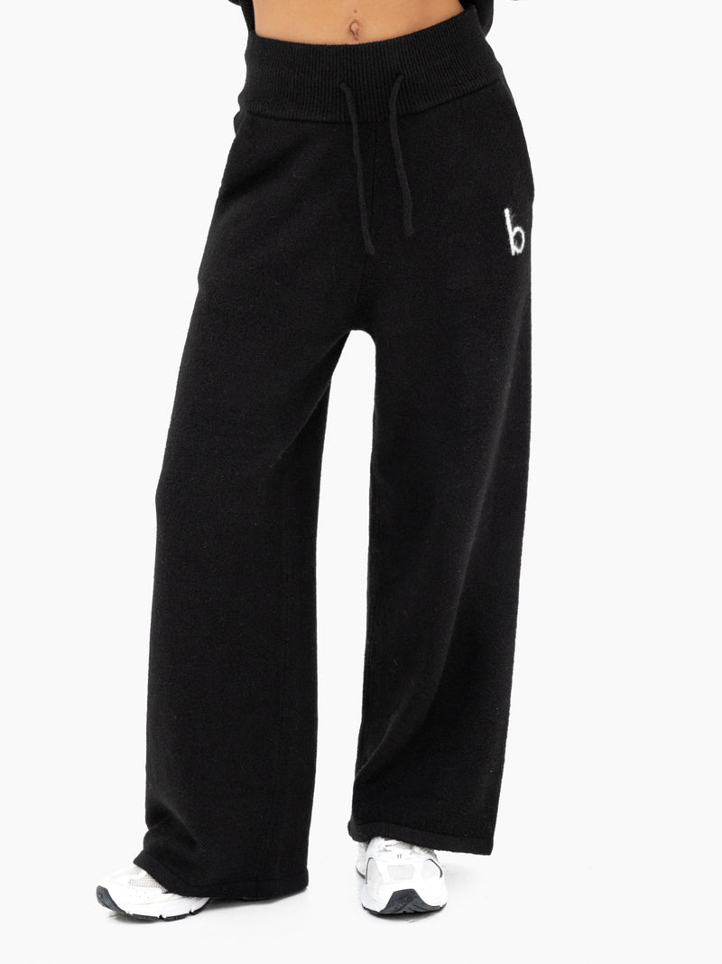 Mabel Knitted Wide Leg Sweatpants - Black