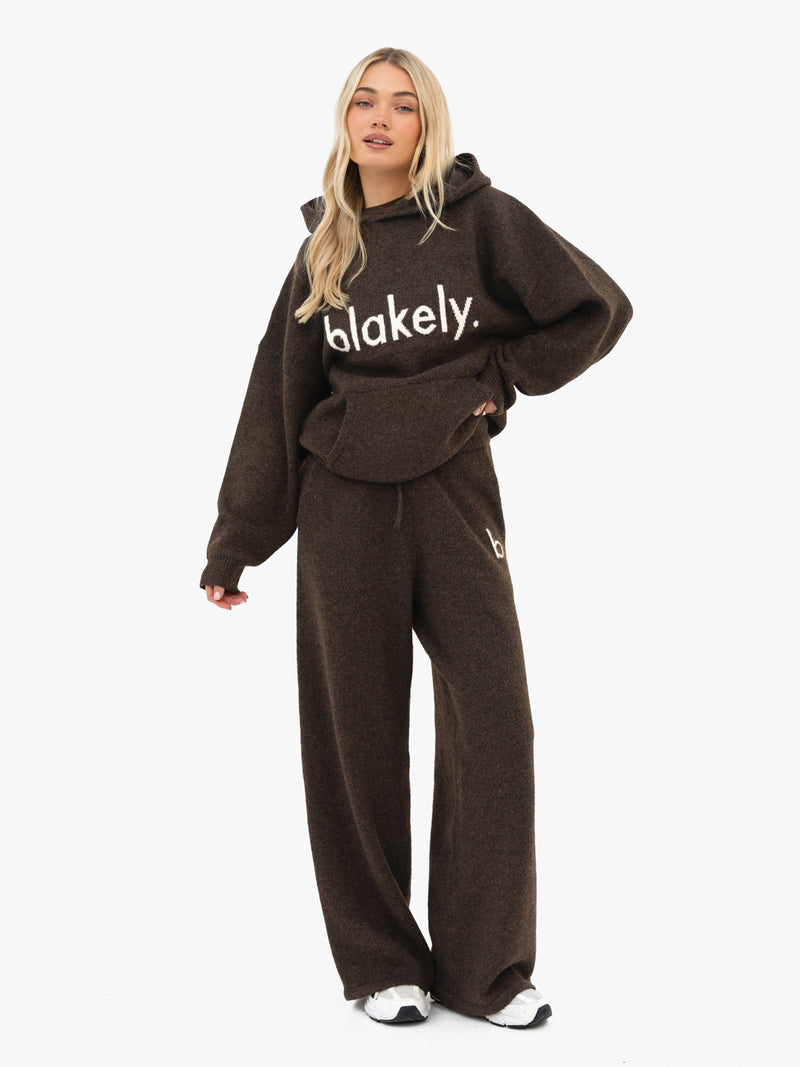 Mabel Knitted Wide Leg Sweatpants - Chocolate Brown